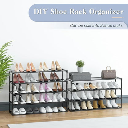 TY ARTS & CULTURE 2 Pack 9-Tiers Shoe Rack Organizer, Sturdy Metal Pipes & Durable Non-Woven Fabric, Space Saving Tall Shoe Shelf Hold 72-90 Pairs, Shoe Rack for Entryway (Black)