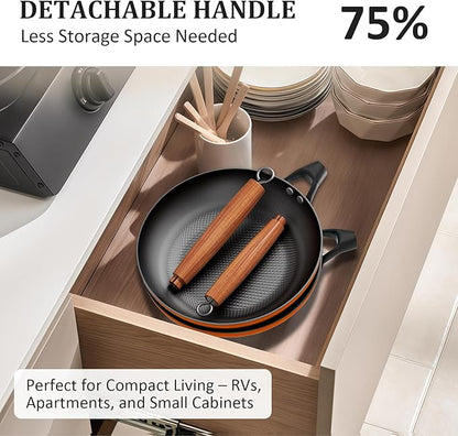 YUTANN Nonstick Frying Pan 12 inch, Ceramic Cast Iron Skillet, Lightweight Pre-seasoned Cast Iron Pan with Detachable Handle, Dishwasher & Oven Safe, Free of PFAS and PFOA
