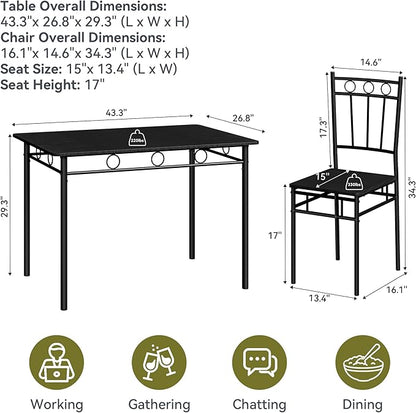 5 Piece Dining Table Set, Wood Kitchen Table and Chairs for Small Space,Breakfast Nook,Easy Assembly,Black