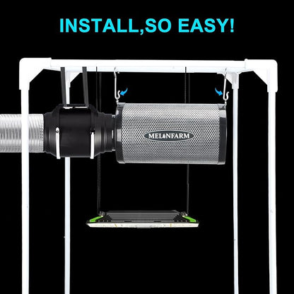 MELONFARM 4 Inch Air Carbon Filter Smelliness Control with Australia Virgin Charcoal, Odor Removal for Grow Tent, Inline Fan, 8' Ducting, Cooling & Vent Cover Included, Insulated Flange 4" x 11"