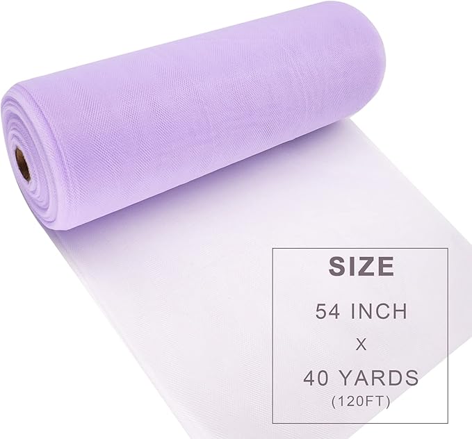 Lavender Tulle Fabric Roll Spool Bolt (54 Inch by 40 Yards) Large Tulle Wedding Party Decoration, Tutu Skirt, Table Runner, Gift Wrapping, Bridal Shower, Soft & Drape (Lavender)