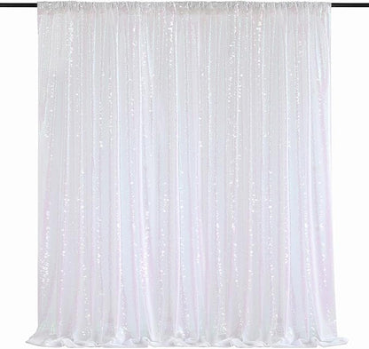 White Iridescent Sequin Curtains 10ftx10ft Photo Booths Backdrop for Birthdays Mermaid Party Wall Decorations