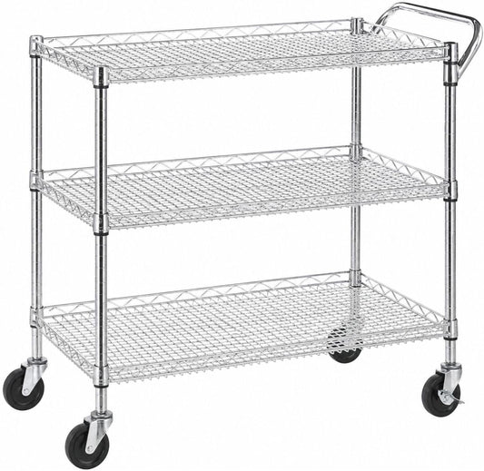 Heavy Duty 3 Tier Rolling Utility Kitchen Cart on Wheels,Large 45"L x 17 1/2"D x 45"H Metal Serving Cart Commercial Grade with Wire Shelving and Handle Bar for Office School Church Kitchen Hardware