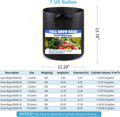7 Gallon 5 Pack Grow Bags, Heavy Duty Nonwoven Aeration Fabric Plant Grow Pots for Vegetables