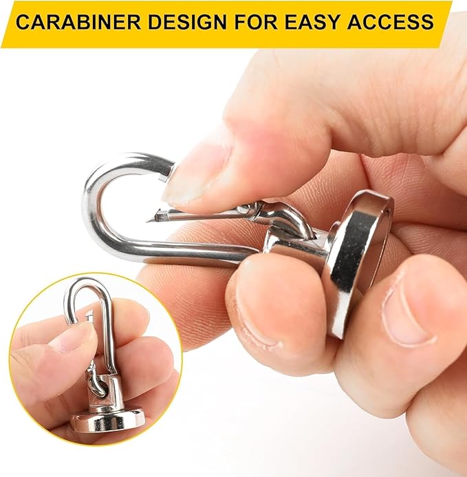 DIYMAG Magnetic Hooks, 110LBS Strong Heavy Duty Neodymium Magnet Hooks with Swivel Carabiner Hook,Great for Your Refrigerator and Other Magnetic Surfaces, Pack of 7