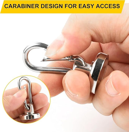 DIYMAG Magnetic Hooks, 110LBS Strong Heavy Duty Neodymium Magnet Hooks with Swivel Carabiner Hook,Great for Your Refrigerator and Other Magnetic Surfaces, Pack of 7