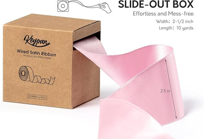 Pink Satin Ribbon Double-Faced Wired Ribbons for Gift Wrapping Flower Bouquet Bows Wedding Invitation Christmas Decor Crafts 2-1/2 Inch 10 Yards