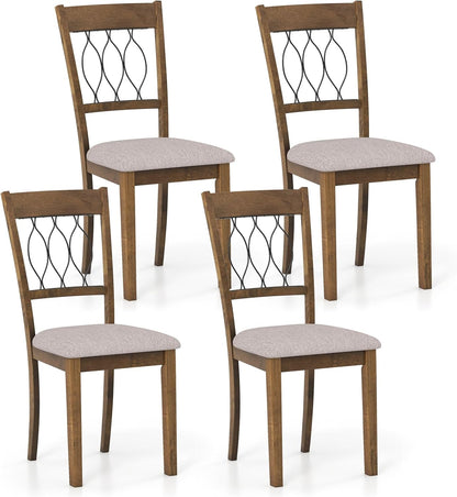 Giantex Dining Chairs Set of 4, Fabric Upholstered Armless Kitchen Chairs w/Hollowed Backrest, Padded Seat, Rubber Wood Frame, Farmhouse Side Chairs for Living Room Restaurant, Rustic Brown