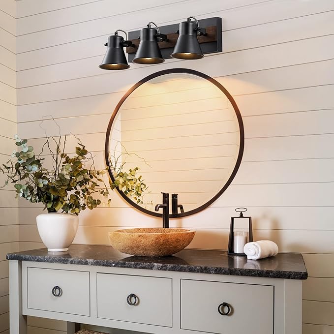 SEEBLEN 3-Light Kitchen Light Fixtures, Adjustable Ceiling/Wall Mount Spotlight, Industrial Black Track Lighting for Living Room, Dining Room, Hallway, Bathroom