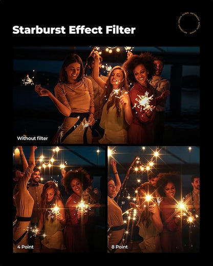 K&F CONCEPT 82mm Variable Star Filter Cross Screen Starburst Filter 4, 8 Points -18 Layer Coating Ultra Slim Optical Glas Camera Lens Filter with 3 Cleaning Cloth