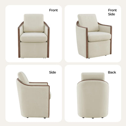 CHITA Upholstered Dining Chairs Set of 4 with Hidden Casters, Modern Dining Chair with Backrest & Wood Armrest, Chenille Barrel Chairs for Dining Room, Kitchen Chairs Fully Assembled, Cream
