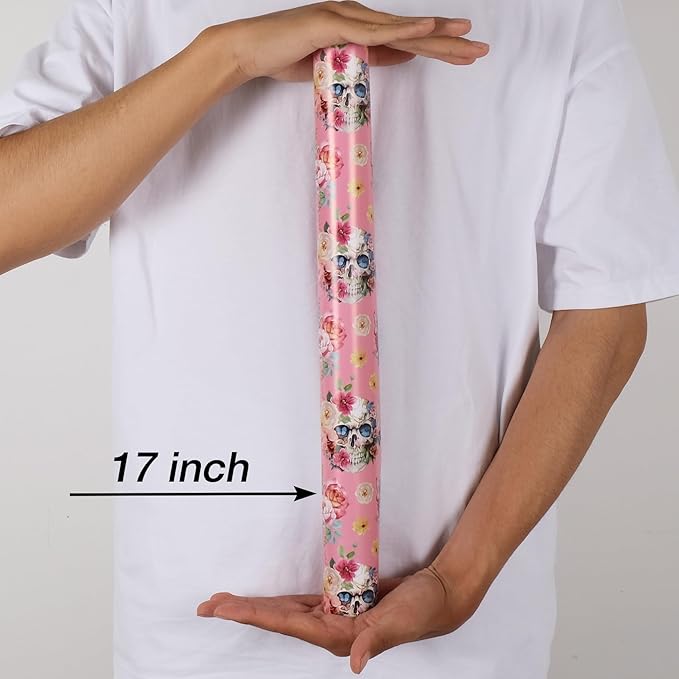 Aimyoo Gothic Wrapping Paper Roll, 17 Inch X 33 Feet Skull Floral Butterfly Design Gift Wrap Paper for Mother's Day, Birthday Bridal Shower