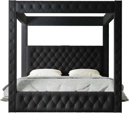 Jocisland King Canopy Bed Frame Velvet Upholstered Headboard, Black
