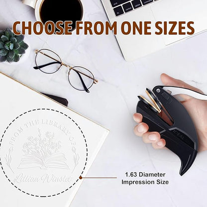 Personalized Book Stamp - Custom Book Embosser Library Gifts for Book Lovers, Readers, Teachers (Floral-08)