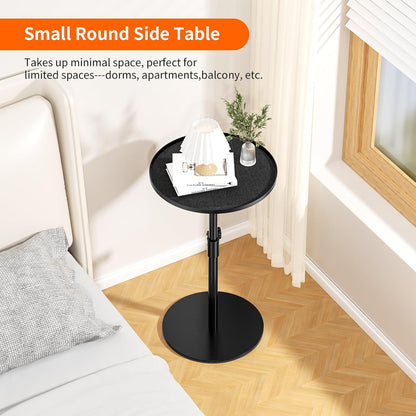 Metal End Table, Height Adjustable Side Tables Living Room, Small Side Table for Small Spaces Round Drink Table TV Tray Table for Living Room, Bedroom, Balcony, Office, Indoor & Outdoor
