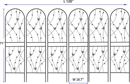 6 Pack Metal Garden Trellis 6FT Outdoor Garden Fence Rustproof Trellis for Climbing Plants Support Roses Flower Lawn Decoration, Black 71" Tall