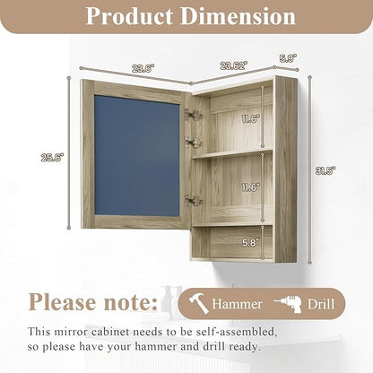 Bathroom Medicine Cabinet Mirror, 32" x 24" Bathroom Mirror with Storage, Medicine Cabinet Organizer with Single Door for Laundry Room, Entryway