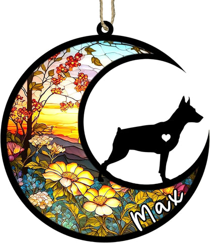 Personalized Dog Memorial, Custom Name Miniature Pinscher Dog Christmas Ornament with Name, Custom Breeds, Pet Loss Light Catcher, Gifts for Lovers Loss of Pet Sympathy on Mothers Day Christmas