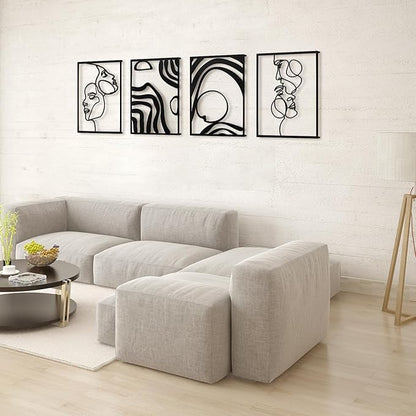 Art3d Metal Wall Art, Set of 4 Black Wall Decor for Living Room Bedroom Hallway Dining Room, Line Art Wall Décor, Life and Romance Story theme Minimalist Wall Art Style