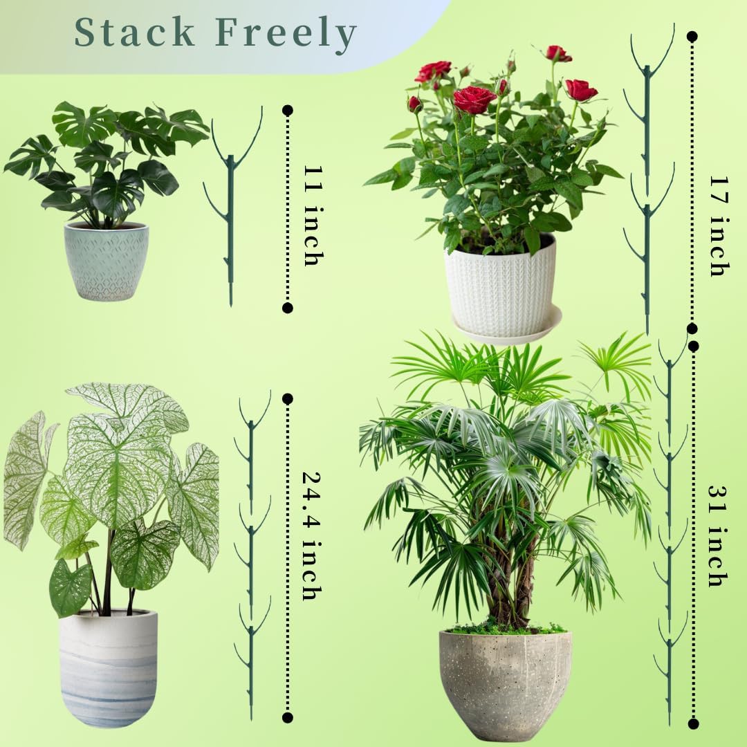 5 Pack Stackable Plant Support Stakes, 38inch Climbing Plant Sticks Structures for Monstera with Garden Ties, Durable Alternative to Moss Pole for Indoor Outdoor Plants