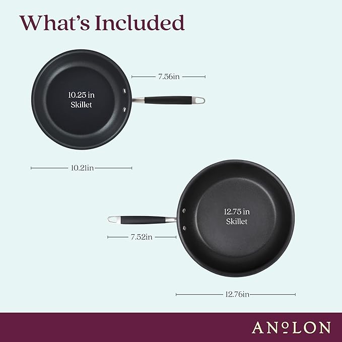 Anolon Advanced Home Hard-Anodized Nonstick Skillets (2 Piece Set- 10.25-Inch & 12.75-Inch, Onyx)