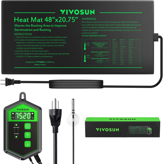 VIVOSUN 48" x 20.75" Seedling Heat Mat and Digital Thermostat Combo Set, UL & MET-Certified Warm Hydroponic Heating Pad for Germination, Indoor Gardening, Greenhouse