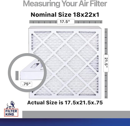 Filter King 18x22x1 Air Filter | 4-PACK | Carbon MERV 8 HVAC Pleated A/C Furnace Filters | MADE IN USA | Actual Size: 17.5 x 21.5 x .75"