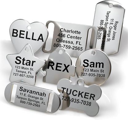 Providence Engraving Custom Engraved Stainless Steel Pet ID Tags - Personalized Front and Back Identification, for Large or Small Cats and Dogs, Bone, Small