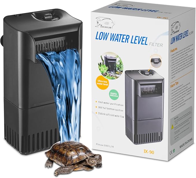 222GPH 10W Turtle Tank Filter Aquarium Filter Power Adjustable 10-40 Gal. Small Internal Filter 3-Stage Waterfall Bio-Filtration Quiet Low Water Level for Freshwater Saltwater Fish Tank Easy to Clean