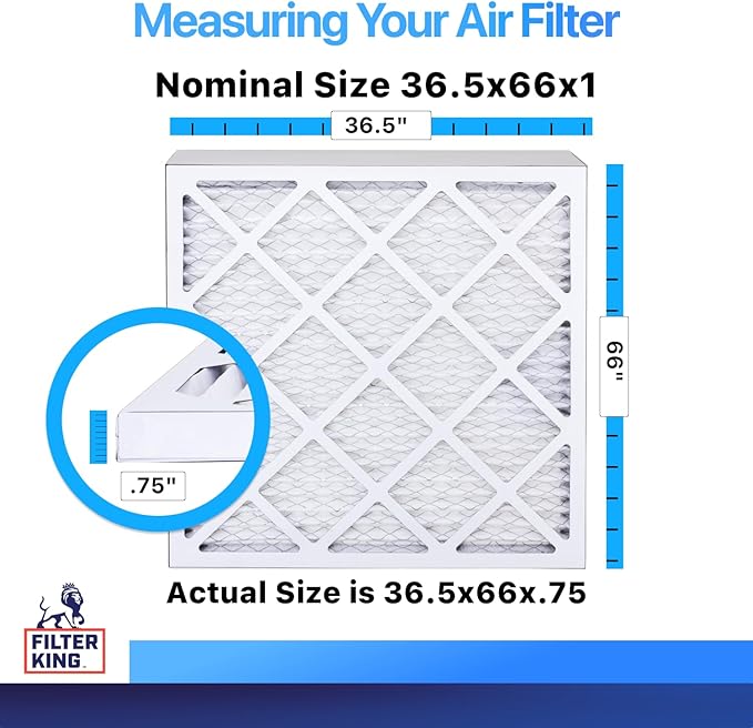 Filter King 36.5x66x1 Air Filter | 4-PACK | MERV 8 HVAC Pleated A/C Furnace Filters | MADE IN USA | Actual Size: 36.5 x 66 x .75"