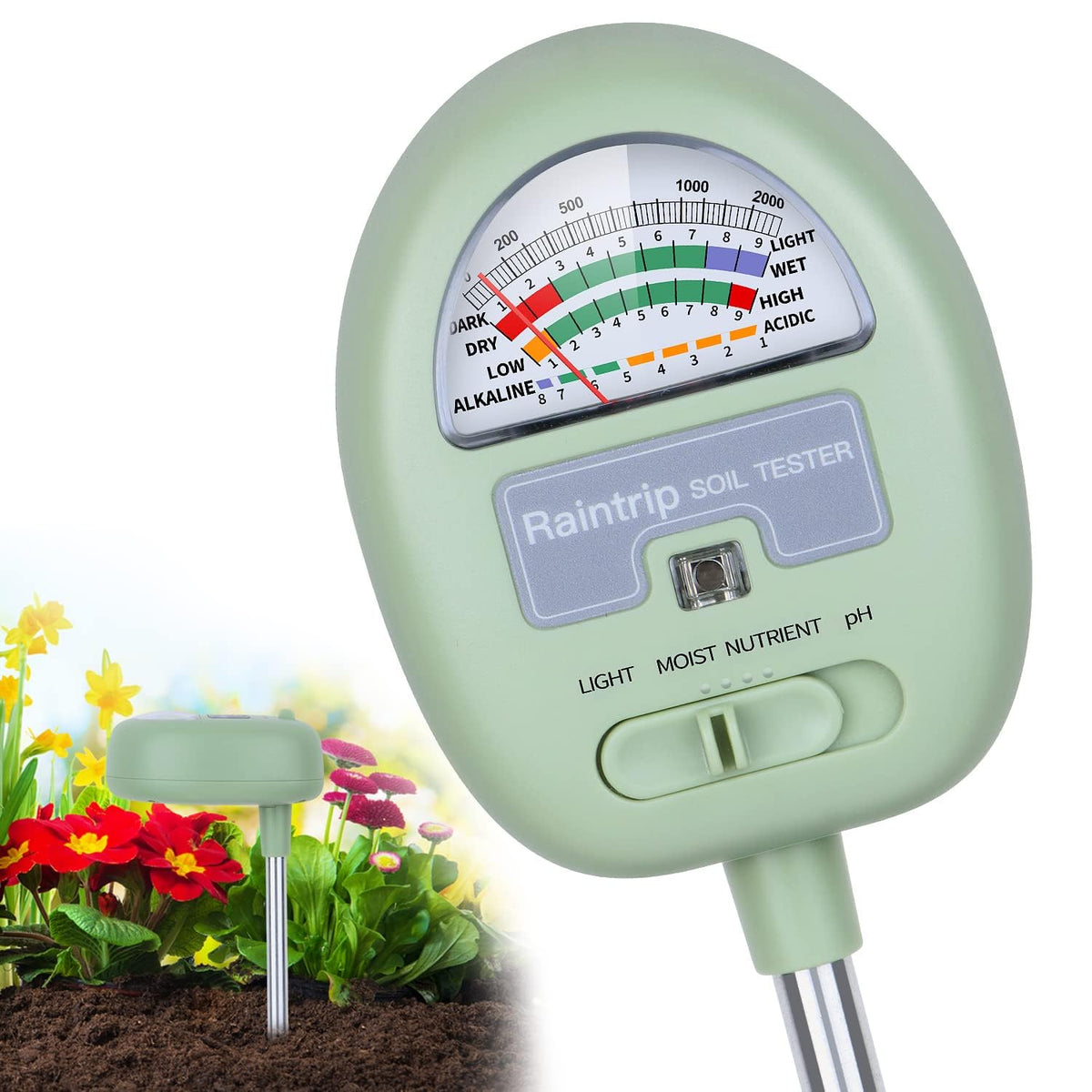 Soil Moisture Meter,4-in-1 Soil Ph Meter, Soil Tester for Moisture, Light,Nutrients, pH,Soil Ph Test Kit, Great for Garden, Lawn, Farm, No Battery Required, Gifts for Plants Lover