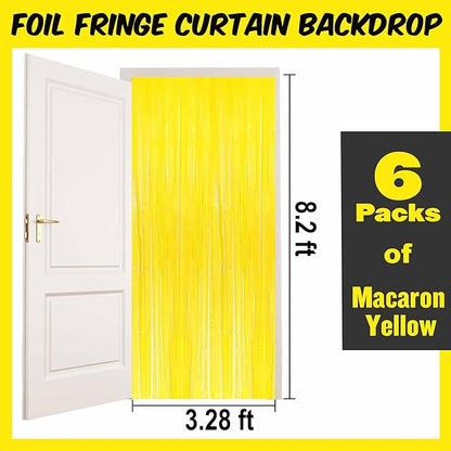 6 Pack Macaron Yellow Foil Fringe Curtains Backdrop, 3.28 x 8.2 Ft Metallic Streamers Tinsel Curtains Background for Photo Booth, Birthday, Weddings, Carnivals, Graduation, Themed Party Decorations