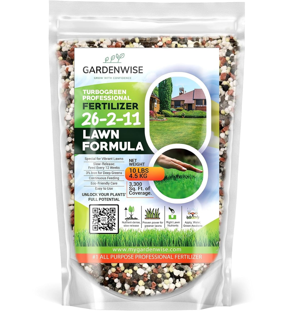 TurboGreen: Premium Lawn Fertilizer with Iron - Advanced Nitrogen & Iron-Rich Formula for Lush Growth | Eco-Friendly Grass Fertilizer for Spring & All Seasons | Slow-Release (3 QUARTS)