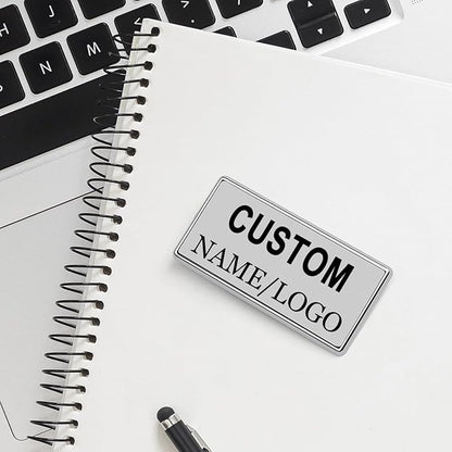 Custom Name Tags ID Badges with Logo Name Personalized Name Badges Name Tag ID Badges with Pin Backing Customizable Name Badges for Business Offices Stores Restaurant, 1.5x2.8 in, 150PCS