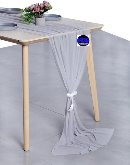 MDS 10 Pack 10ft Chiffon Table Runner 29 x 120 Inches Sheer Wedding Runner Romantic Rustic Table Runner for Wedding Decorations, Birthday Parties, Bridal Shower Party Arch Decor - Cool Gray