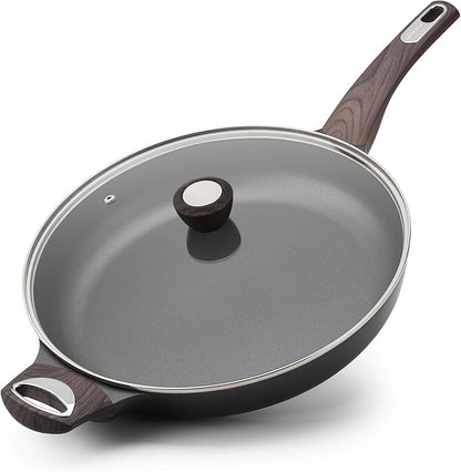 SENSARTE Ceramic Nonstick Frying Pan Skillet with Lid, 12.5 Inch Non Stick Pan Omelette Pans, Healthy Kitchen Cooking Chef's Pan, Free of Intentionally Added PFOA/PFOS, Induction Compatible, Black