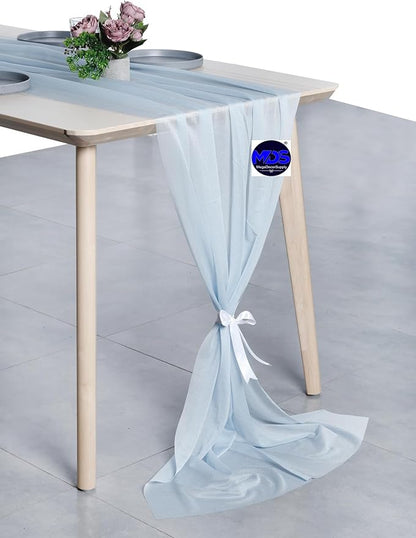 MDS Halloween Chiffon Table Runner - 20 Pack, 29 x 170 Inches, 14ft Each - Sheer Spooky Table Runners for Haunted House Parties, Trick-or-Treat Tables, Witchy Décor, Wedding & Events - Baby Blue