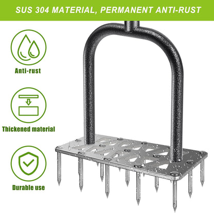 Dolibest Lawn Aerator Spike, Manual Lawn Aerator Tool with 15 Stainless Steel Spikes, Spike Lawn Air Aerator with Non-Slip Grip Handle, Grass Aerator Tool for Loosening Soil and Improving Lawn Health