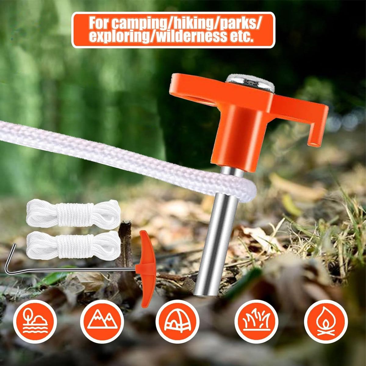 smillixin 23 Pack Tent Stakes Heavy Duty,10 Inch Non-Rust Metal Tent Pegs Camping Stakes,Ground Stakes Tent Spikes for Camping,Garden,Hiking,Grassland,with 1 Pcs Hooked Head & 2 Pcs 10FT Ropes