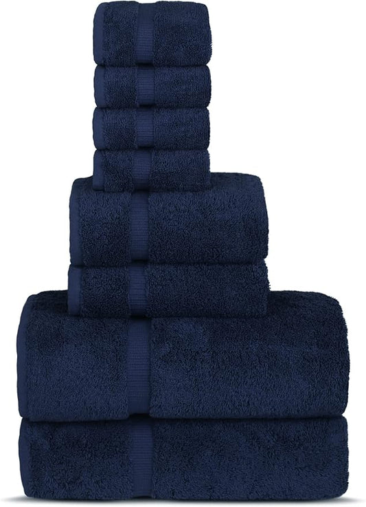 Chakir Turkish Linens | Hotel & Spa Quality 100% Cotton Premium Turkish Towels | Soft & Absorbent (8-Piece Towel Sets, Navy Blue)