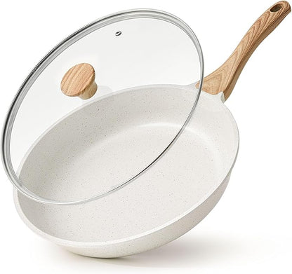 SENSARTE Nonstick Ceramic Frying Pan with Lid 8/9.5/10/11/12.5 Inch Omelet Pan Skillet, Free of Intentionally Added PFAS/PTFE Non-toxic Chef's Pan Induction Compatible Pan, Heat Resistant Handle