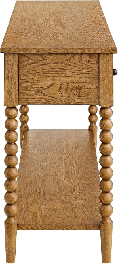 Pembroke 58” Cottage Sofa Console Table with Drawers & Lower Shelf Storage, Narrow Entryway Table or Dining Server with Levelers | Prairie Oak Natural