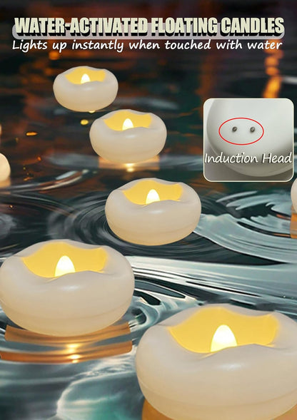 Floating Candles Water-Activated Flameless LED Candle 160+ Hours Waterproof Plastic 2.3" White Battery Operated Candle for Centerpieces Cylinder Vases Table Decorations Wedding Pool Party 24 Packs