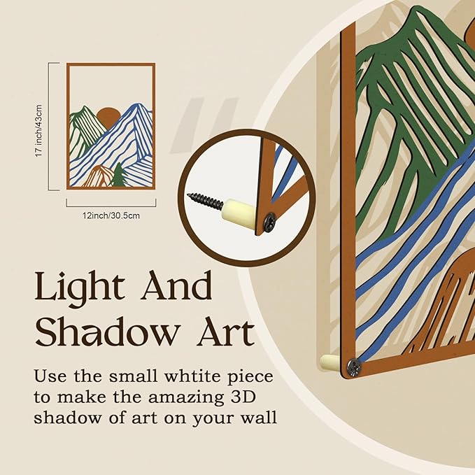 Glamativity 4 Pcs Colorful And Black Double-Sided Abstract Mountain Metal Wall Art , Mountain Line Art Décor, 3D Textured Minimalist Wall Decor, Rustic Nature Wall Décor for Living Room Bedroom Study (Mountain, M Size 17 x 12'')
