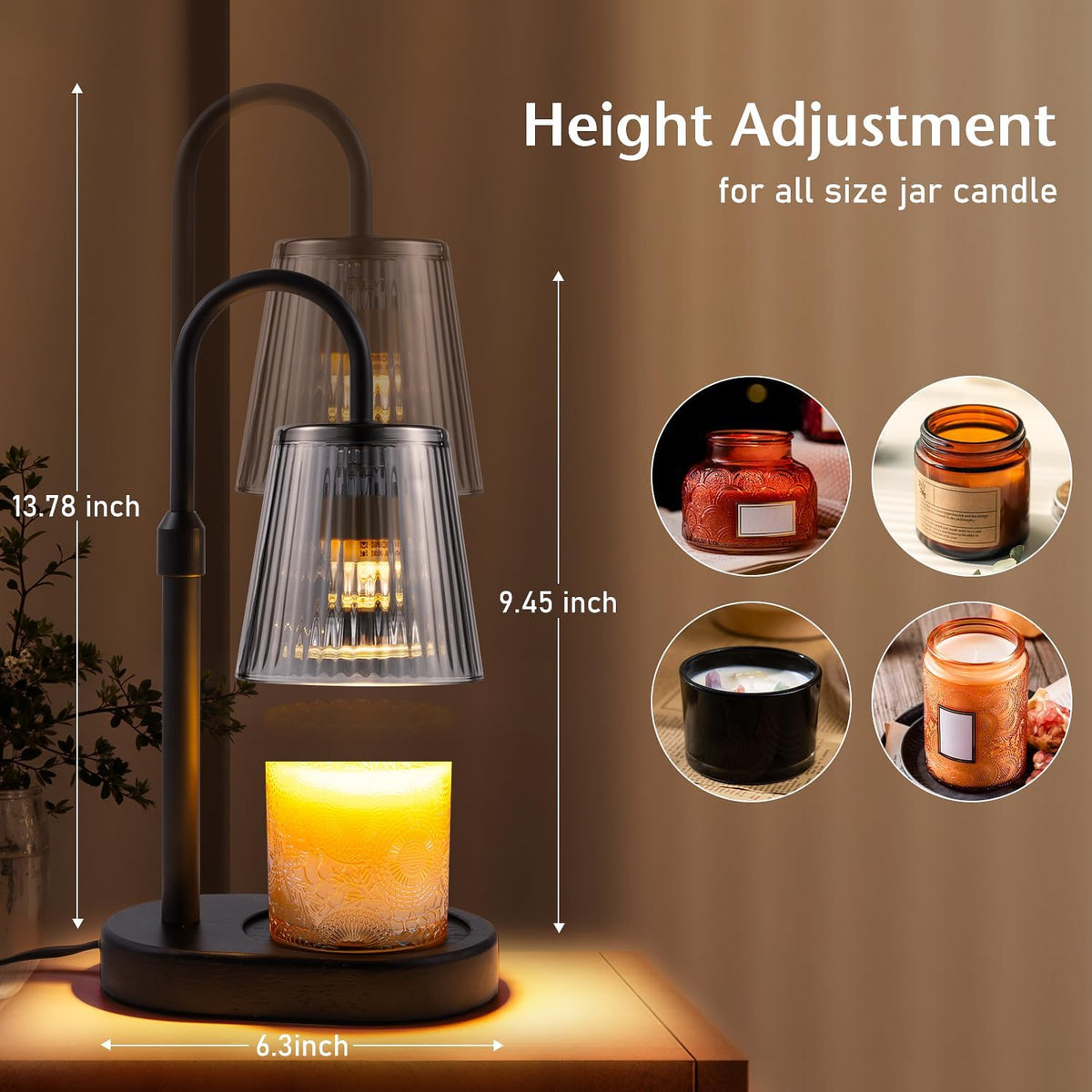 Candle Warmer Lamp with Timer Electric - Wickless Warming Light Height Adjustable Dimmable No Flame Heat Warm Melt Wax Scented Table Lights Elegant Modern Home Decor for Jar Candles Living Bedroom