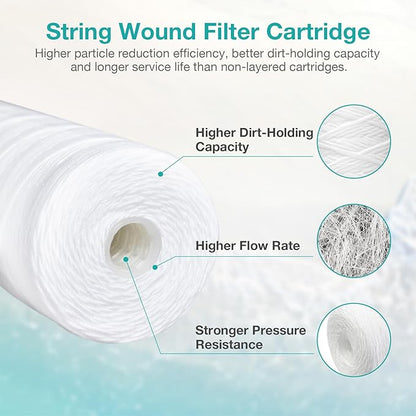 20 x 4.5 Inch 5 Micron String Wound Sediment Water Filter Cartridge, SimPure Whole House Sediment Well Water Filter Replacement, Fits DB20P DB20P-3 (4 Pack)