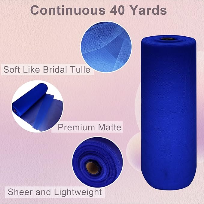 Royal Blue Tulle Fabric Roll Spool Bolt (54 Inch by 40 Yards) Large Tulle Wedding Party Decoration, Tutu Skirt, Table Runner, Gift Wrapping, Bridal Shower, Soft & Drape (Royal Blue)
