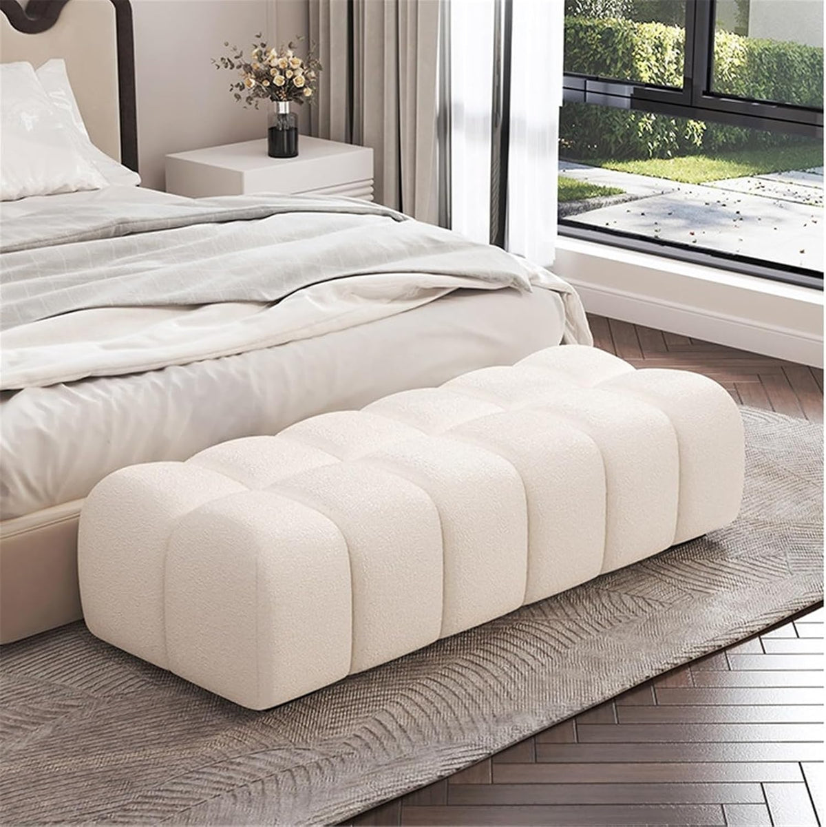 Modern Fabric Bed end Bench Long Bedroom Dressing Room Sofa Entryway(XXL)