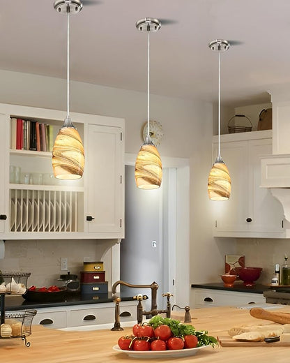 Mini Pendant Lights Kitchen Island Light Brown Glass Lamp Shade Hand Blown Glass Pendant Light with Brush Nickel Finish Adjustable Cord for Kitchen Over Sink, Dining Room (Light Brown-3P)