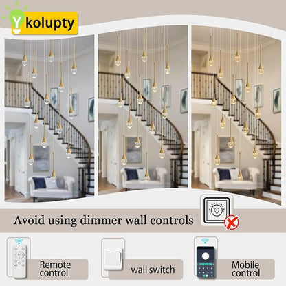 14-Light Modern LED Pendant Lighting Fixture for Kitchen Island Raindrop Crystal Chandelier Gold Chandelier for Dining Room High Ceiling Chandeliers for Staircase Foyer Hallway Villa